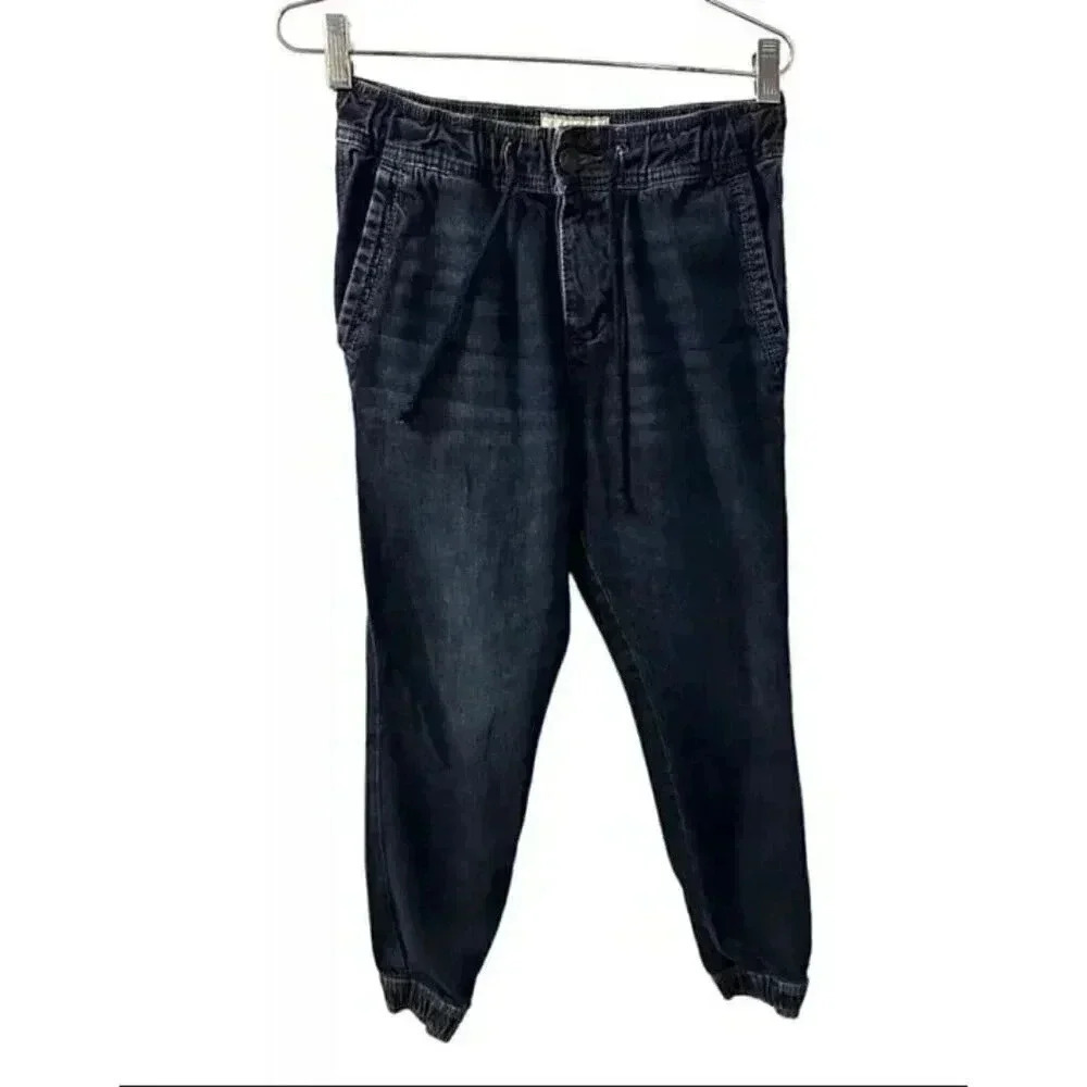 Abercrombie & Fitch High rise Cotton Drawstring Jogger Denim Women XS Pant Blue